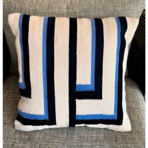 CB2 Zea Geometric Blue Striped Wool Throw Pillow